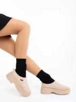 Zafira világos bézs női papucs textil anyagból