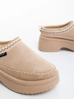 Zafira világos bézs női papucs textil anyagból