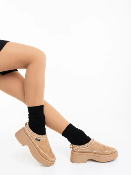 Zafira sötét bézs papucs textil anyagból