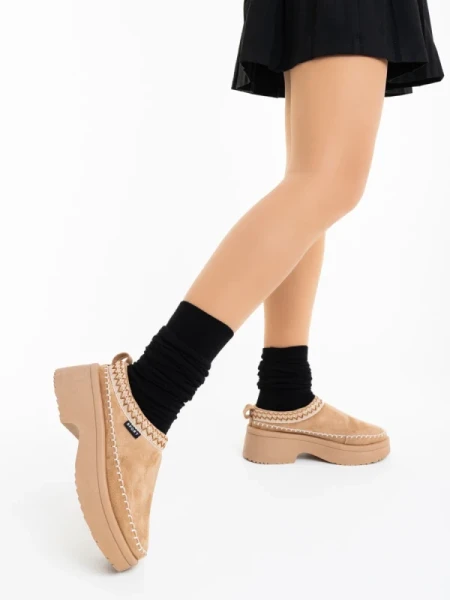 Zafira sötét bézs papucs textil anyagból