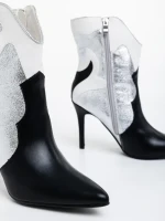 Kerenza fekete és ezüstszínű, női bokacsizma,  ökológiai bőrből