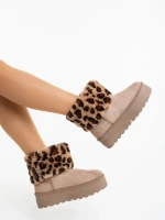 Zalinda sötét bézs női csizma textil anyagból