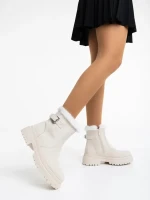 Christena bézs, női csizma textil anyagból