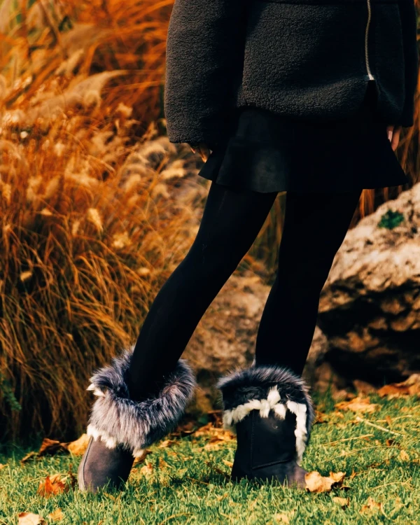 Vestigia szürke női csizma textil anyagból