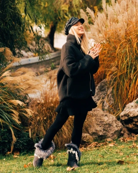 Vestigia szürke női csizma textil anyagból