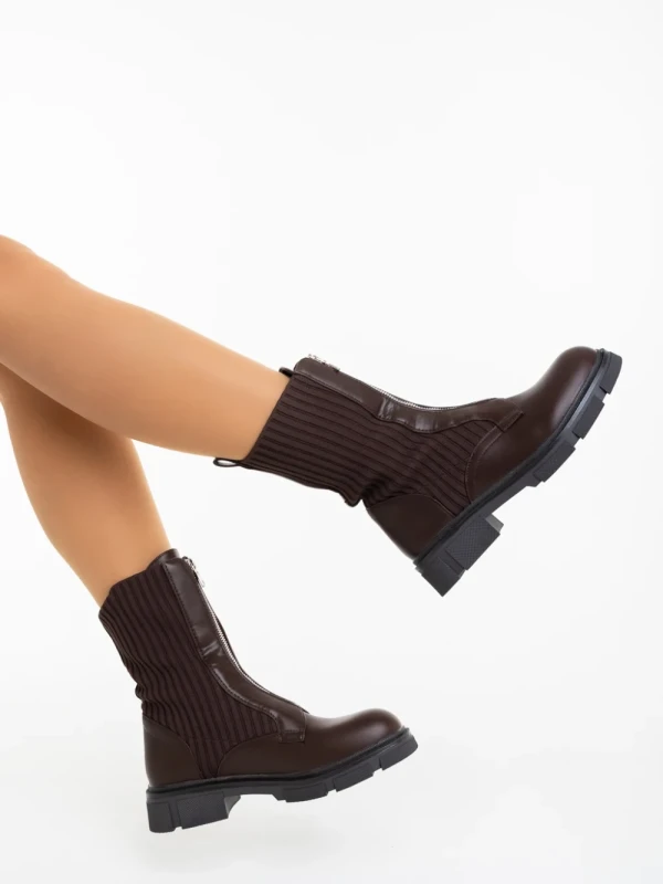 Maraja barna női bakancs ökológiai bőrből és textil anyagból