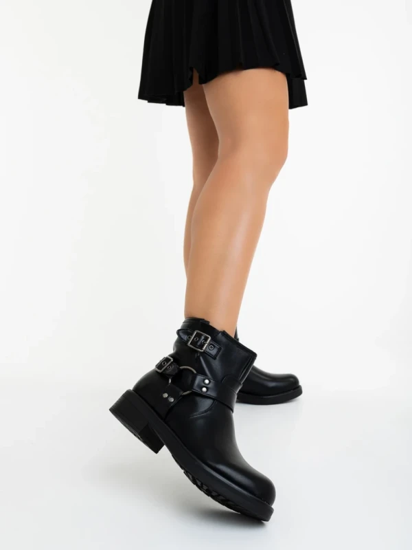 Sherida fekete női bakancs sima ökológiai bőrből