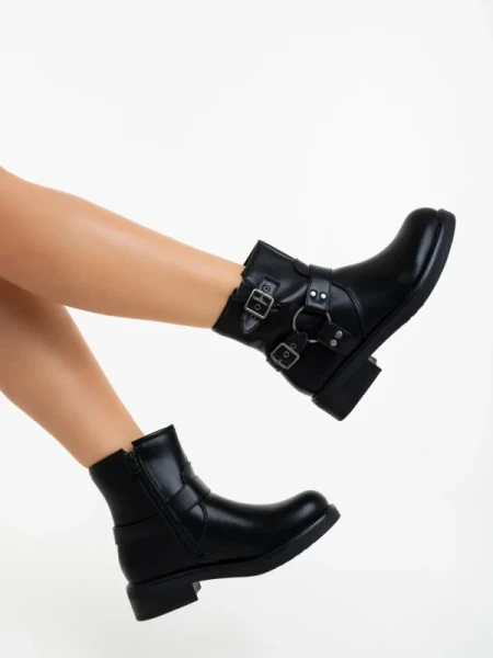 Sherida fekete női bakancs sima ökológiai bőrből