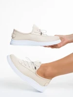 Nilda bézs alkalmi női cipő, valódi bőrből készült