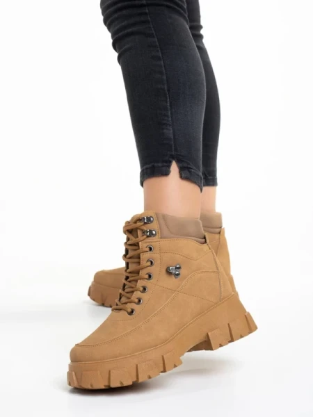 Valeen sötét bézs női bakancs, műbőrből készült