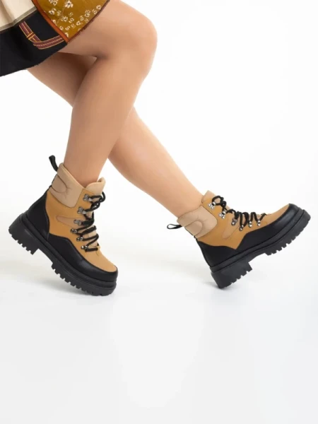 Marlena camel női bakancs, textil anyagból készült