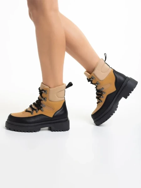 Marlena camel női bakancs, textil anyagból készült