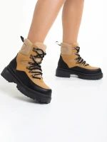 Marlena camel női bakancs, textil anyagból készült