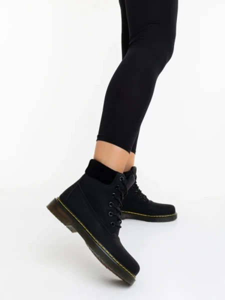 Olena fekete női bakancs ökológiai bőrből és textil anygaból