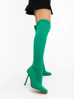 Santera zöld női magassarkú csizma textil anyagból