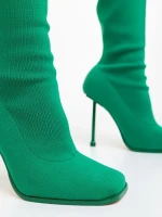 Santera zöld női magassarkú csizma textil anyagból