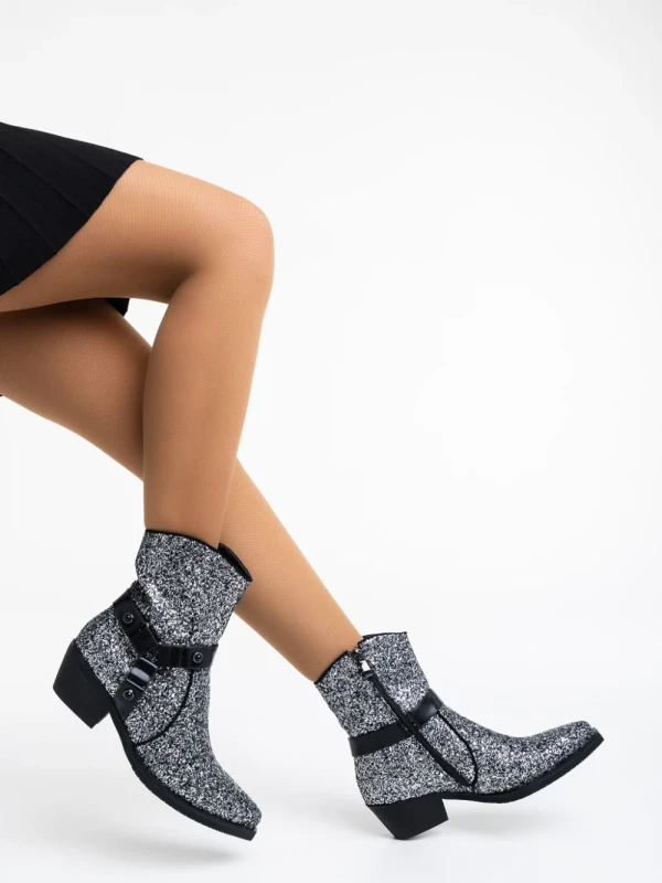 Romey fekete, női bokacsizma, textil anyagból