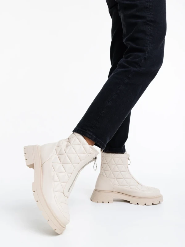 Katarina bézs, női bokacsizma, ökológiai bőrből