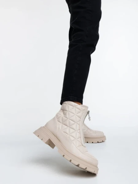 Katarina bézs, női bokacsizma, ökológiai bőrből