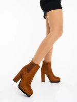 Themara barna női magassarkú bokacsizma textil anyagból