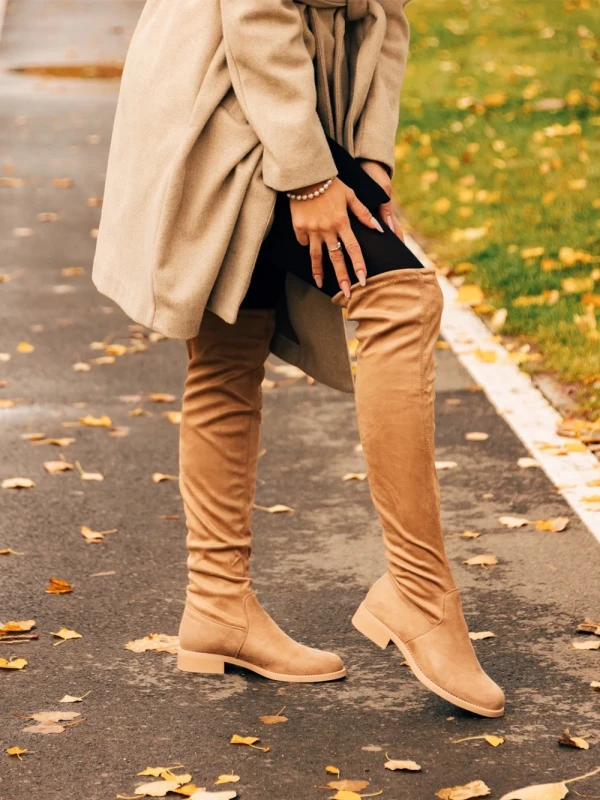 Verria bézs női csizma textil anyagból