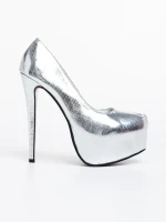 Evanthia ezüstszínű, női magassarkú cipő, lakkozott ökológiai bőrből