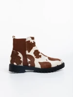 Warda barna és fehér, női bokacsizma, textil anyagból