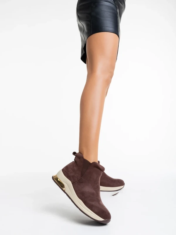 Lyuba barna, női bokacsizma, textil anyagból