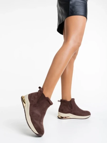 Lyuba barna, női bokacsizma, textil anyagból