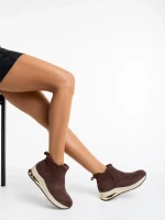 Lyuba barna, női bokacsizma, textil anyagból