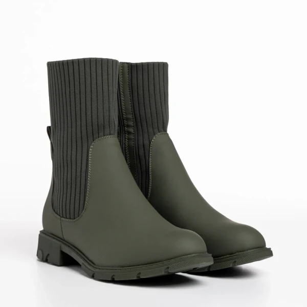 Camryn zöld női bokacsizma, műbőrből és textil anyagból készült