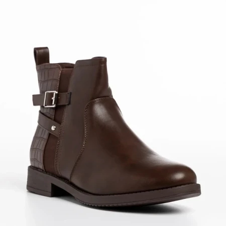 Anaya sötét barna női bokacsizma, műbőrből készült