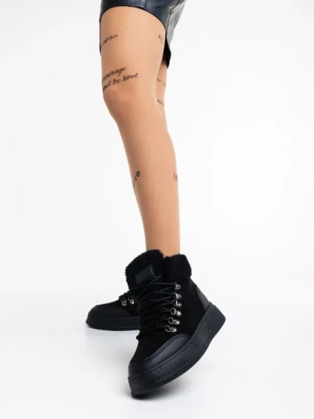 Clarabelle fekete női bakancs textil anyagból