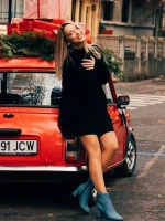 Eleonora kék női bokacsizma textil anyagból