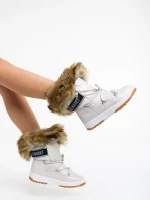 Delyth bézs női csizma ökológiai bőrből és textil anyagból