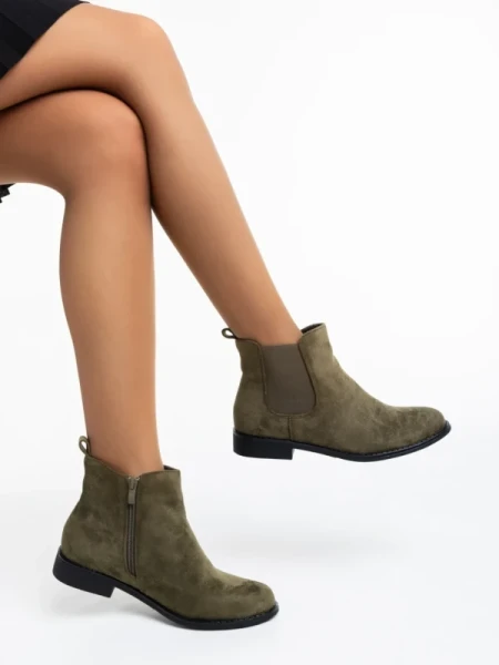 Sauda zöld női bokacsizma textil anyagból