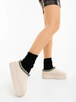 Valtera világos bézs női papucs textil anyagból