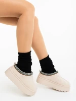 Valtera világos bézs női papucs textil anyagból