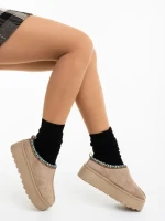 Valtera sötét bézs női papucs textil anyagból