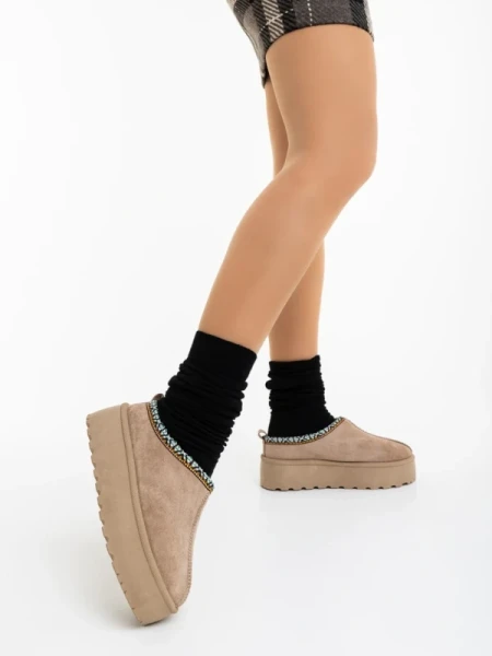 Valtera sötét bézs női papucs textil anyagból