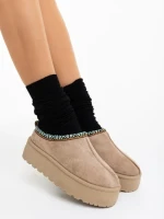 Valtera sötét bézs női papucs textil anyagból