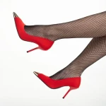 Melany piros női cipő sarokkal, textil anyagból készült