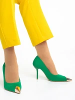 Melany zöld női cipő sarokkal, textil anyagból készült