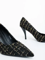 Vicara fekete női magassarkú cipő textil anyagból