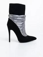 Brienna fekete és ezüstszínű női bokacsizma textil anyagból