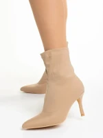 Rasheda bézs női bokacsizma, textil anyagból készült