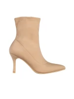 Rasheda bézs női bokacsizma, textil anyagból készült