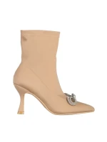 Rajah bézs női bokacsizma, textil anyagból készült