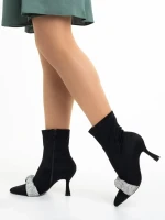 Revonda fekete női bokacsizma, textil anyagból készült
