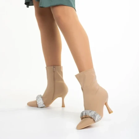 Revonda bézs női bokacsizma, textil anyagból készült